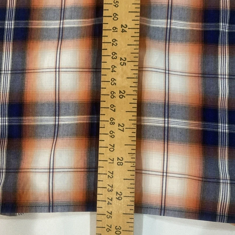 Banana Republic Mens Orange Navy Plaid Epaulette Button Down Shirt Large L